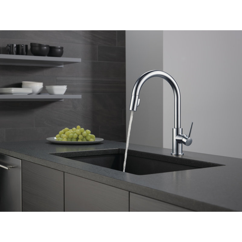 Robinet d'évier de cuisine à poignée simple avec pulvérisateur rétractable Trinsic, Nickel brossé