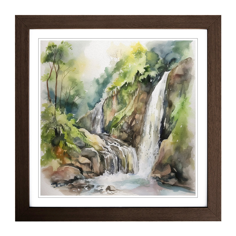 Waterfall Watercolour No.1 - Framed Print, Walnut