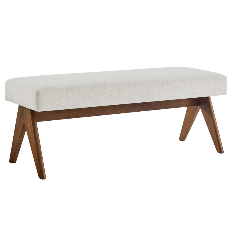 Lyra Fabric Upholstered Bench, Ivory, 18.50"H x 47"W x 18"D
