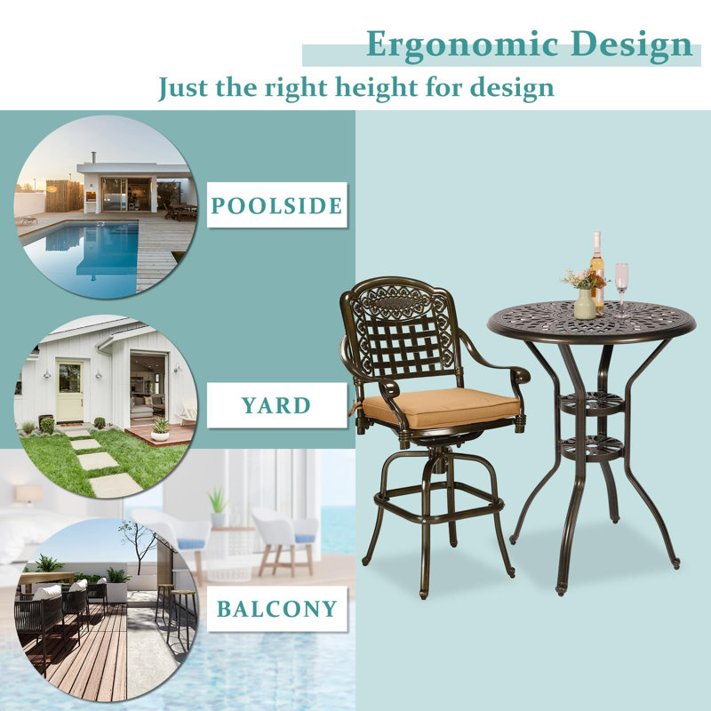 2 - Person Patio Dining Set with Round Table , Cushions Included, 38.75" H x 31" W x 20.5" D, Khaki