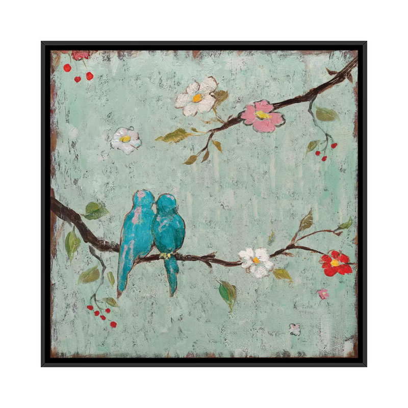 «Love Birds IV», reproduction d'art sur toile, H 37 po x l 37 po x p 1,5 po, Toile avec cadre noir