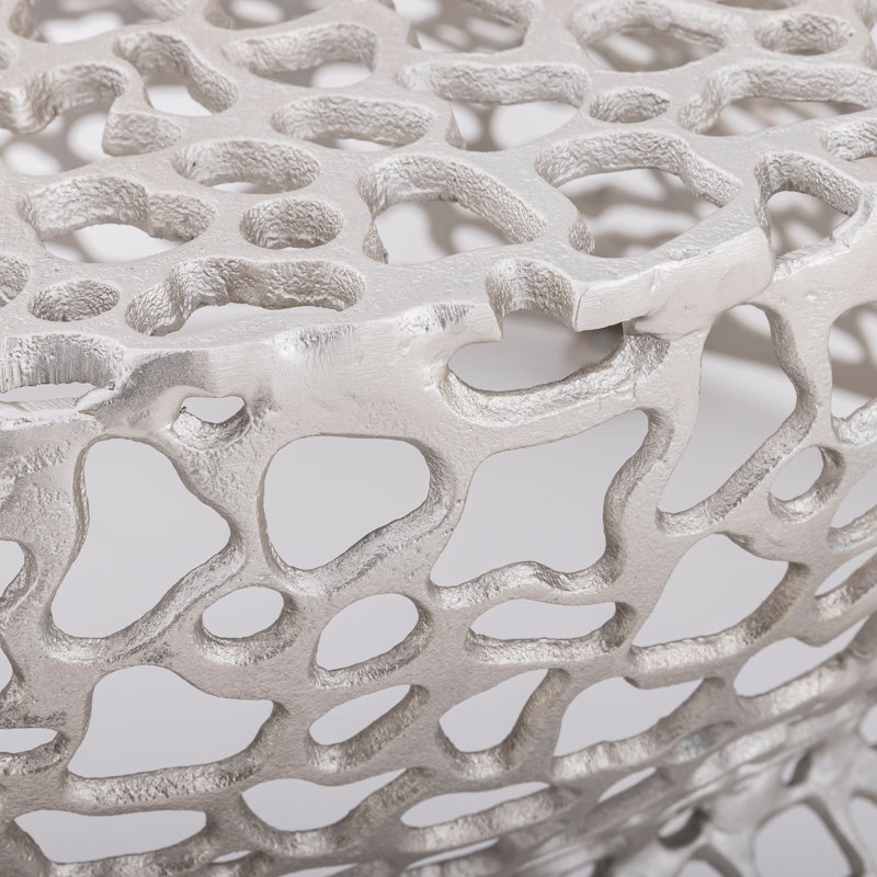 Nova Artisan Mesh Carved Designer Coffee Table, Silver