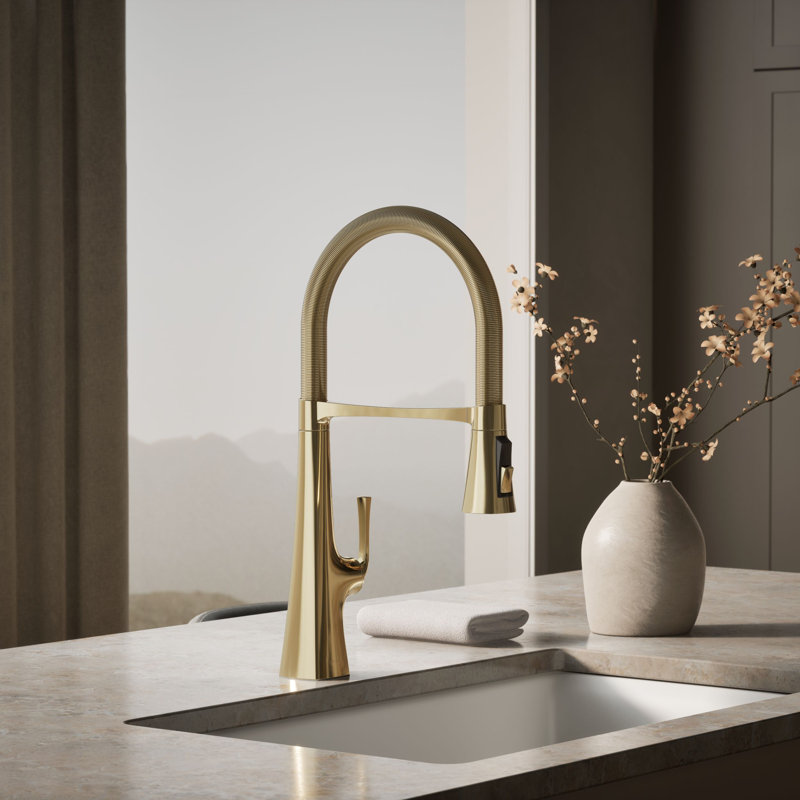 Graze Single Handle Kitchen Faucet with 21-9/16" Spout, Vibrant French Gold