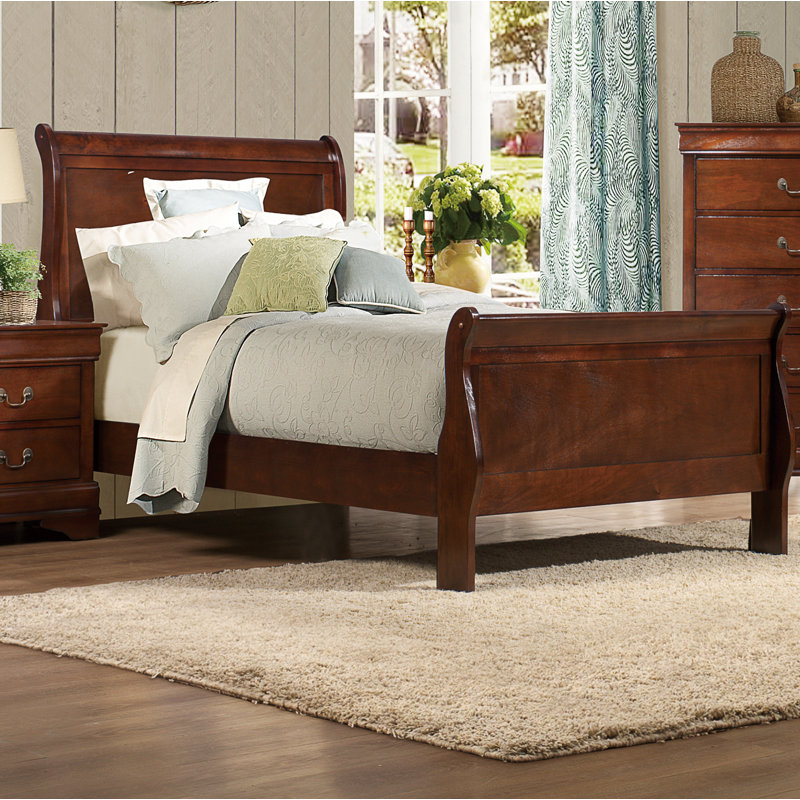 Fahim Sleigh Bed, Twin, Brown Cherry