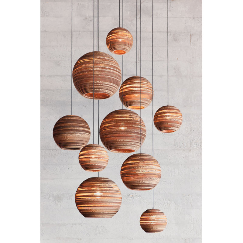 Scraplight Globe Recycled Cardboard Pendant Light - Moon, 8.5" H x 10" W x 10" D, Brown, Brown