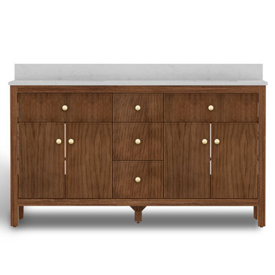 Barnhart 60" Fully Assembled Double Sink Bathroom Vanity with Engineered Stone Top, Ceramic Sink