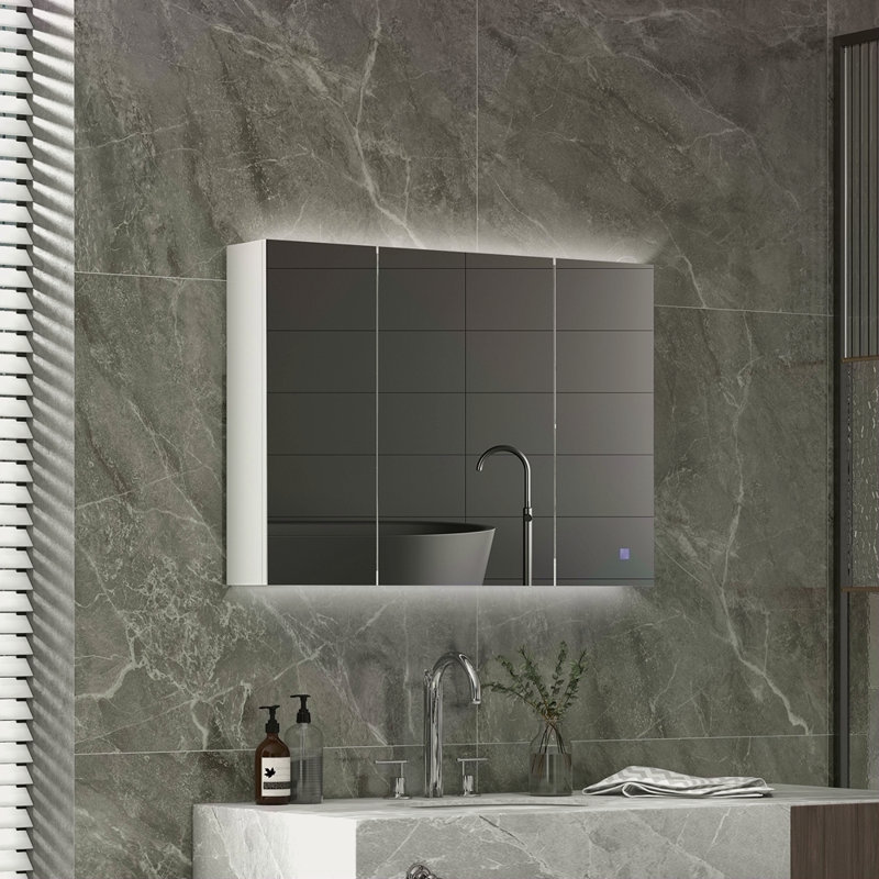 Lighted Medicine Cabinet With Mirror, 26" X 36" Wall Mounted Bathroom Mirror With Storage, 3-Color Bathroom Wall Cabinet With USB Charge, Adjustable Shelf