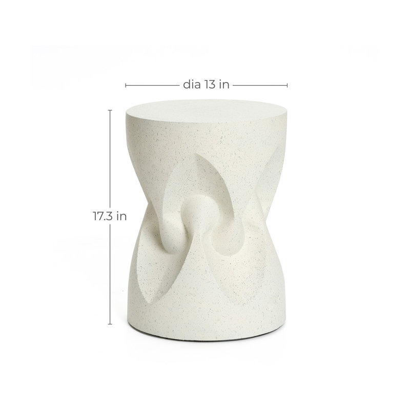 Table de patio ronde moderne 17,3 po H moucheté ciment blanc cassé