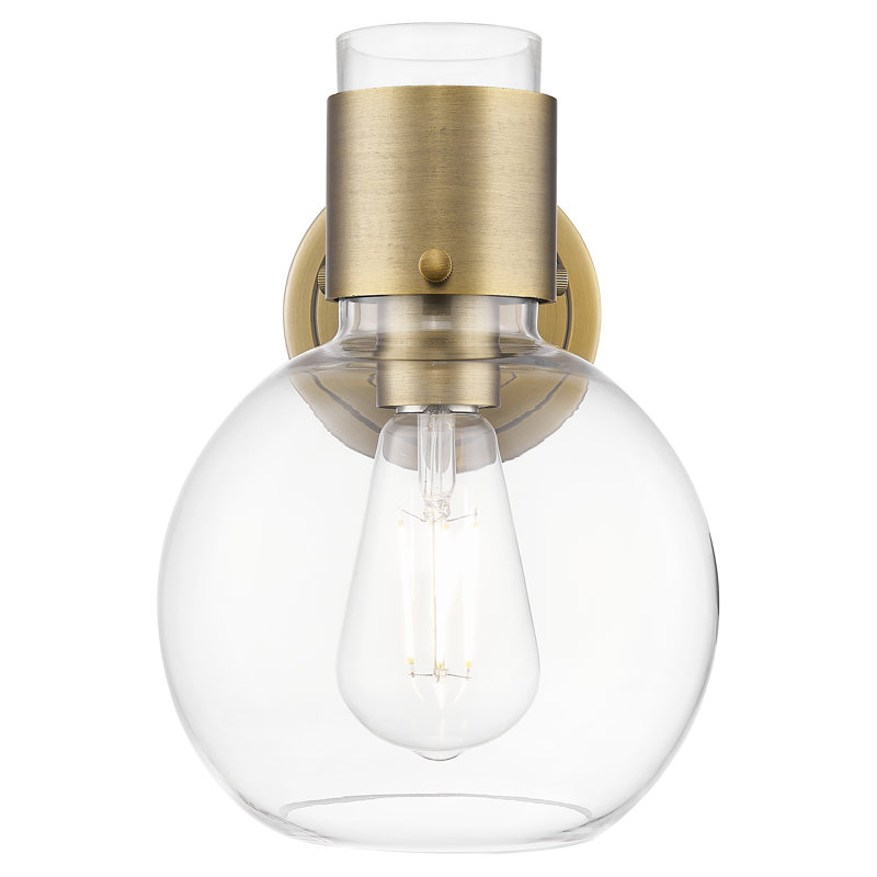 Downtown Urban - Lawton Sphere - 1 Light 8" Wall-mounted Sconce , Clear, Brushed Brass