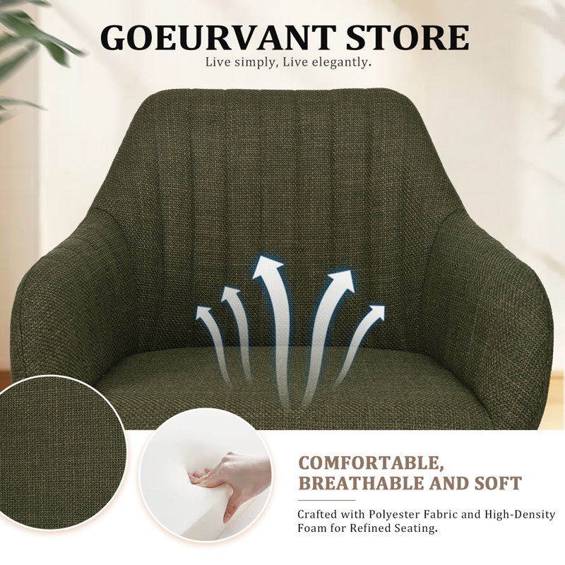 49.5cm H Upholstered Dining Chairs With Wooden Legs, 6, Green Linen/Natural