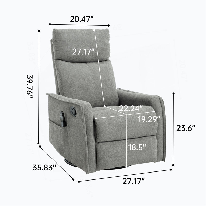 Heat Massage Manual Recliner Chair With Rocker And Swivel In Fabric For Living Room, Gray