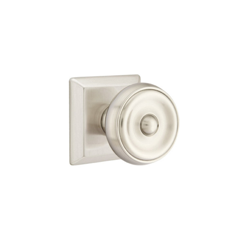 Ensemble de faux boutons Emtek avec rosette Quincy et bouton Waverly, Nickel satiné