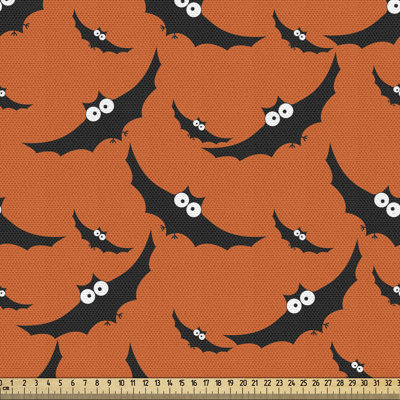 Tissu d'Halloween Ambesonne par The Yard, impression de dessin animé de fantaisie effrayante avec des chauves-souris rythmiques volantes, tissu décoratif pour le revêtement et les accessoires de maison, gris orange