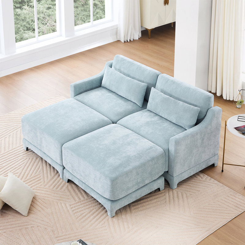 Élégant canapé rembourré en chenille avec conception modulaire et soutien lombaire pour la vie, 2, Bleu ciel