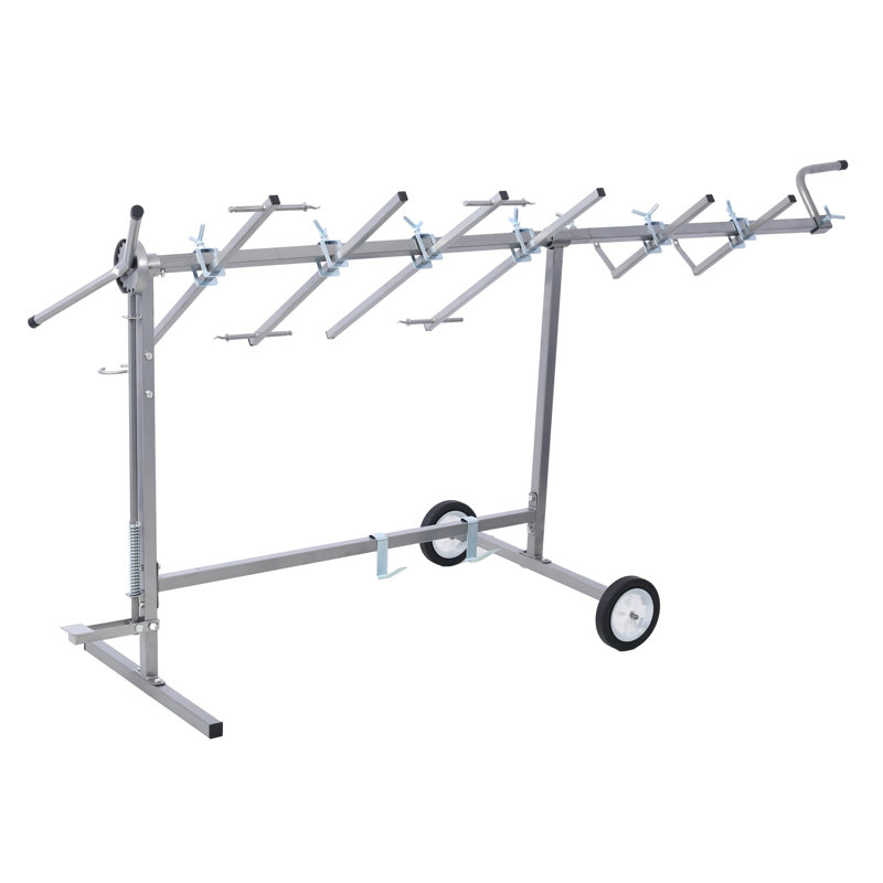 36 in. Steel Auto Paint Stand with Adjustable Hood Hanger and Spray Rack, Silver