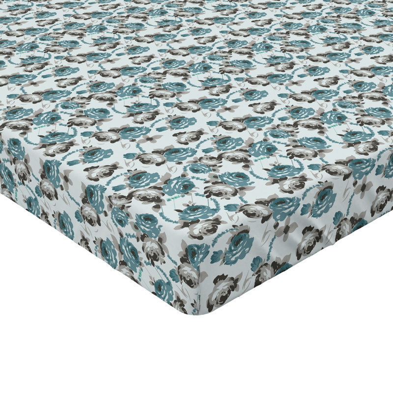 Ambesonne Nature Fitted Sheet Leaves Botanical Style Art, Queen Fitted Sheet, Cadet Blue/Dimgray Floral