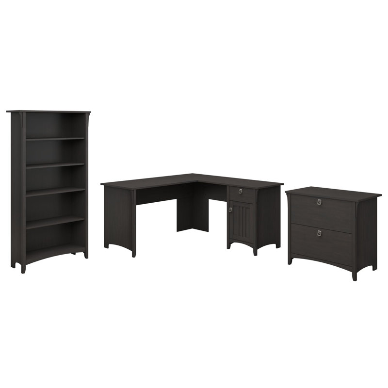 Khadesha 3 Piece Computer Desk Office Set, Vintage Black