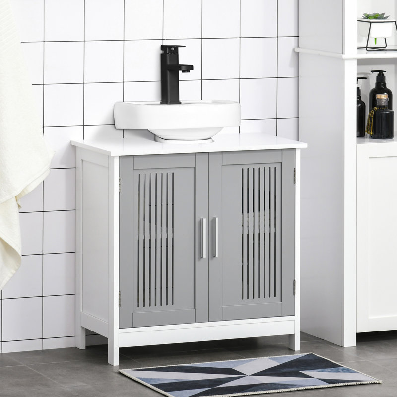 Armoire de salle de bain sous le lavabo avec 2 portes, armoire de salle de bain à piédestal sous le comptoir Kleankin