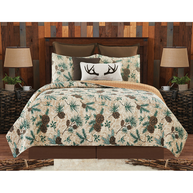  Pinecone Lodge Reversible Reversible Quilt Set, Queen Quilt + 2 Queen Shams