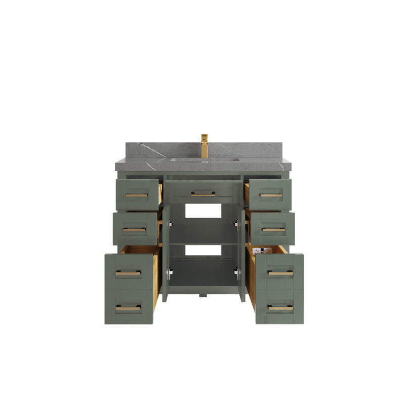 Cambridge 42 In. W X 22 In. D Single Sink Bathroom Vanity In Evergreen With 2 In. Quartz, Piatra Gray