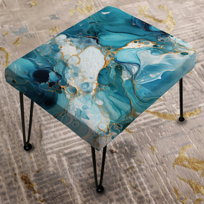 Blue White Oceanic Allure Marble Pattern - Marble Rectangle Ottoman