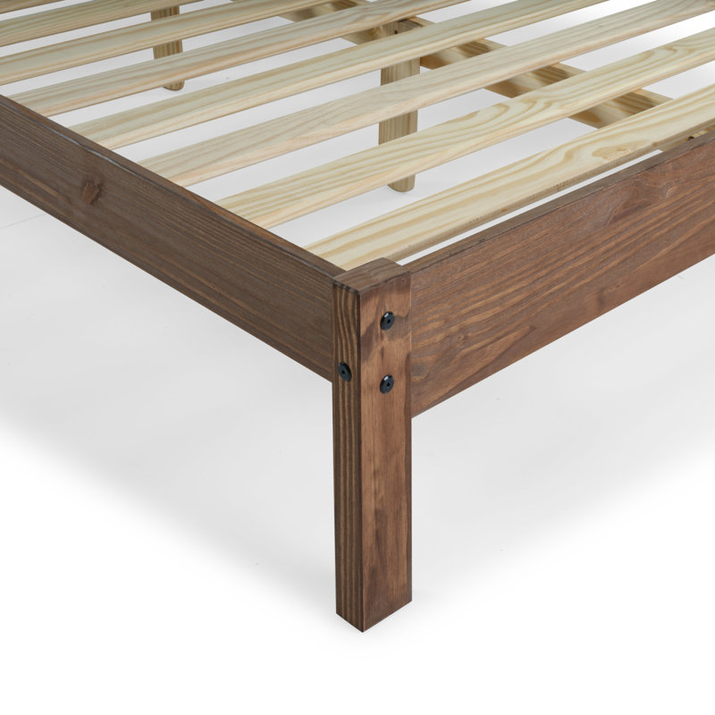 Lit plateforme en bois massif Wiete, Double, Acajou
