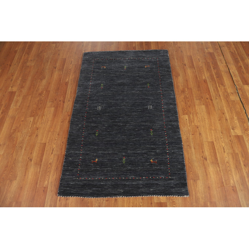 Tapis oriental ardoise en laine de style Gabbeh 3 x 5