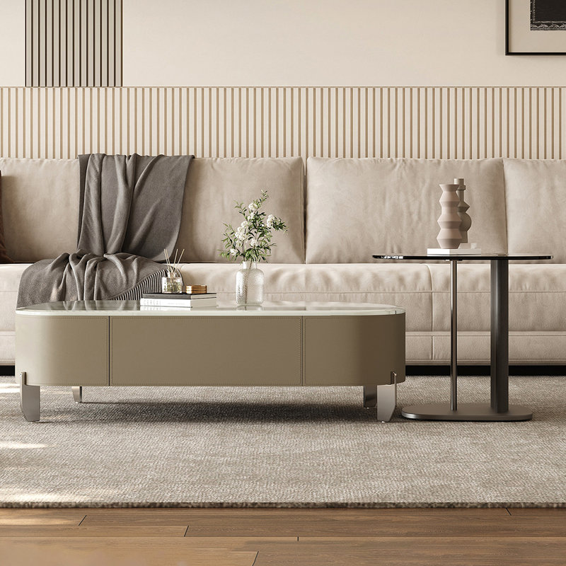 Marble Coffee Table Set with Glass End Table