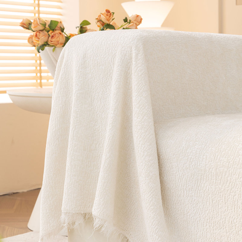 Housse pour canapé Elegant Nordic Chenille, Blanc, H 71 po x l 134 po
