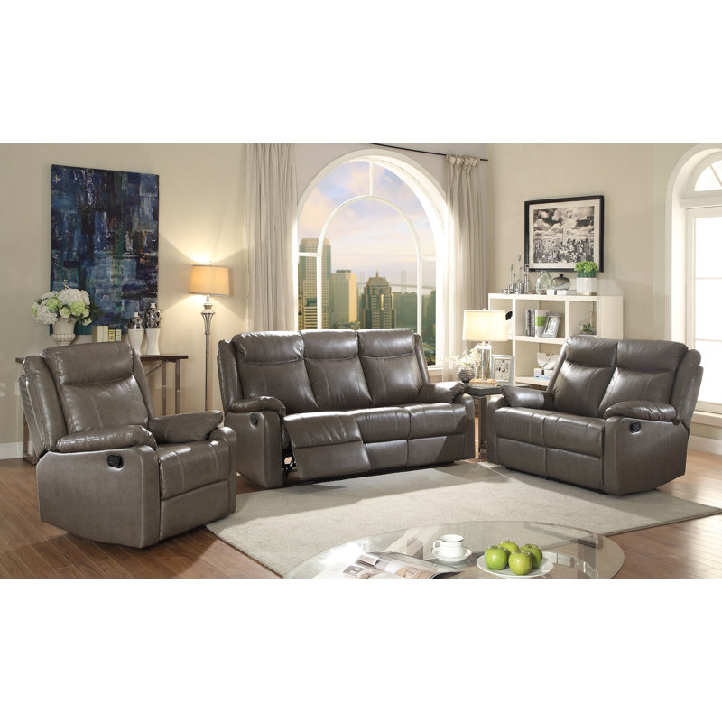 Boston 76'' Faux Leather Reclining Sofa, Gray Faux Leather