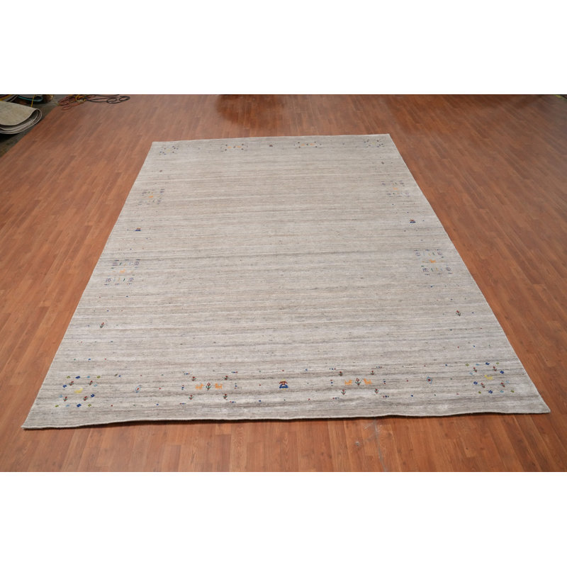 Tapis gris doux de style Gabbeh Minimalist Elegance 9 x 12