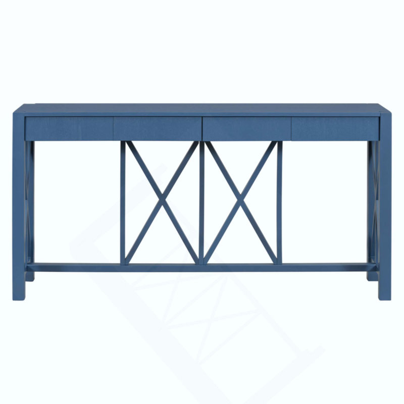 Acacia Veneer Console Table With 4 Spacious Drawers, Modern Crisscross Design Entryway Table With Open Bottom Storage,Farmhouse Sofa Table For Living Room,Kitchen,Dining Room,Hallway