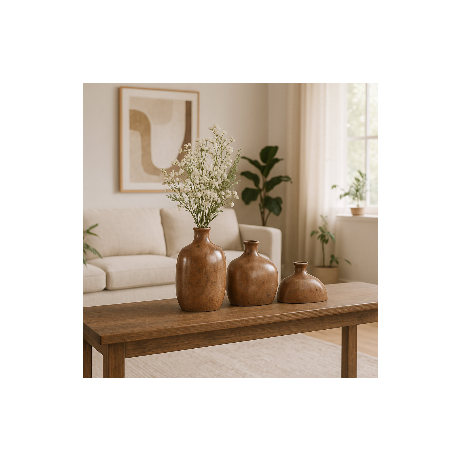 Set Of 3 5/8/9" Tigard Ceramic Vases, Brown