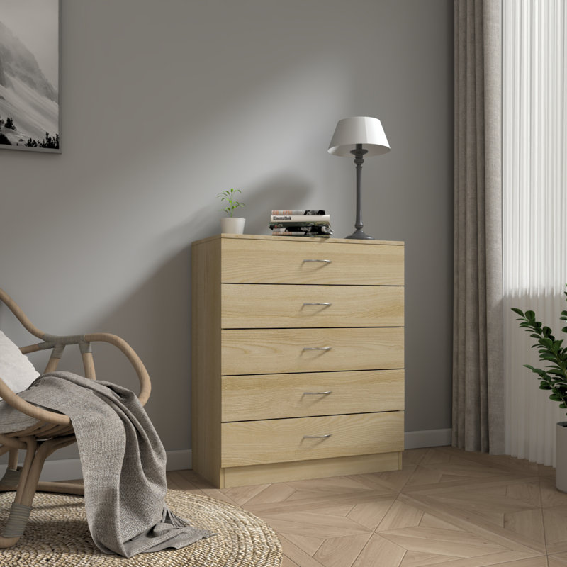 Delogu 75cm W 5 - Drawer Chest of Drawers, Oak