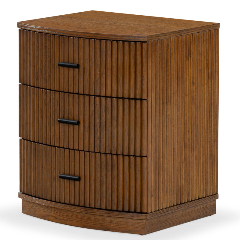 Dorchester 3 Drawer Reeded Nightstand, Medium Oak