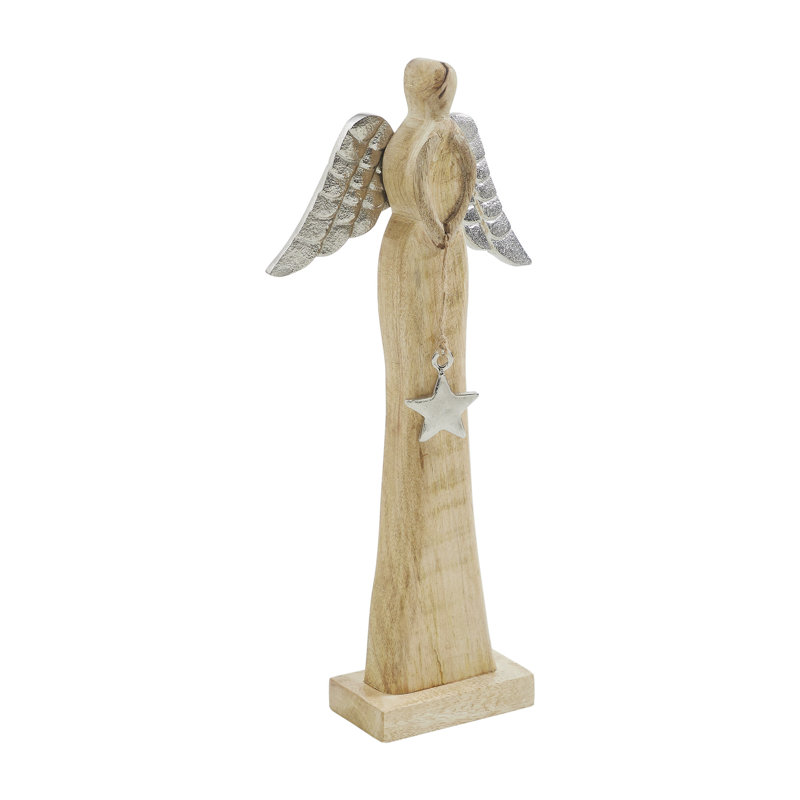 Grand ange en bois Heavenly Wings, H 12,75 po x l 6,25 po x P 2 po