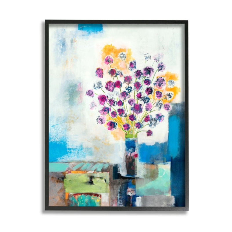 " Rose Flowers Still Life Abstract Colour Patchwork ", Midnight Black Framed Giclee, 14" H x 11" W x 1.5" D