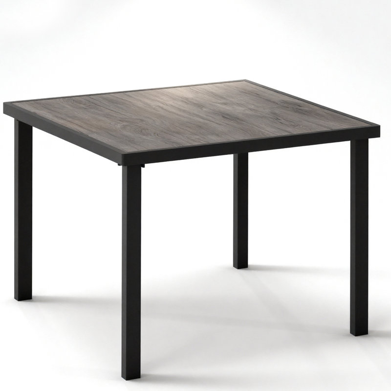 Table de salle à manger d'extérieur en aluminium 3 pi pour 4 personnes, table d'extérieur imperméable toutes saisons, revêtement en bois d'aspect bois, noir