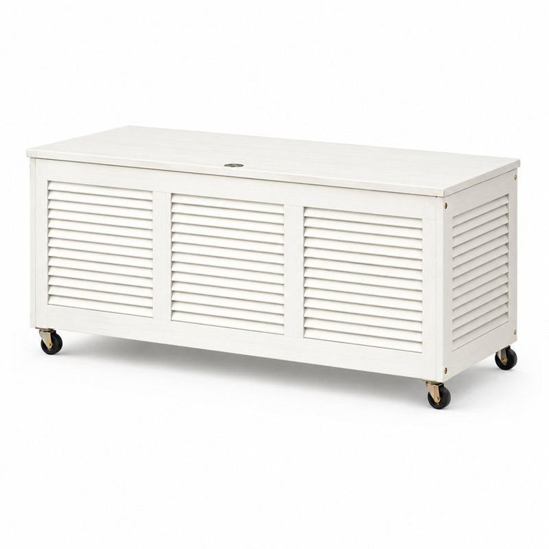 Boîte de rangement en bois massif avec roulettes 50 gallons Eucalyptus, White Washed