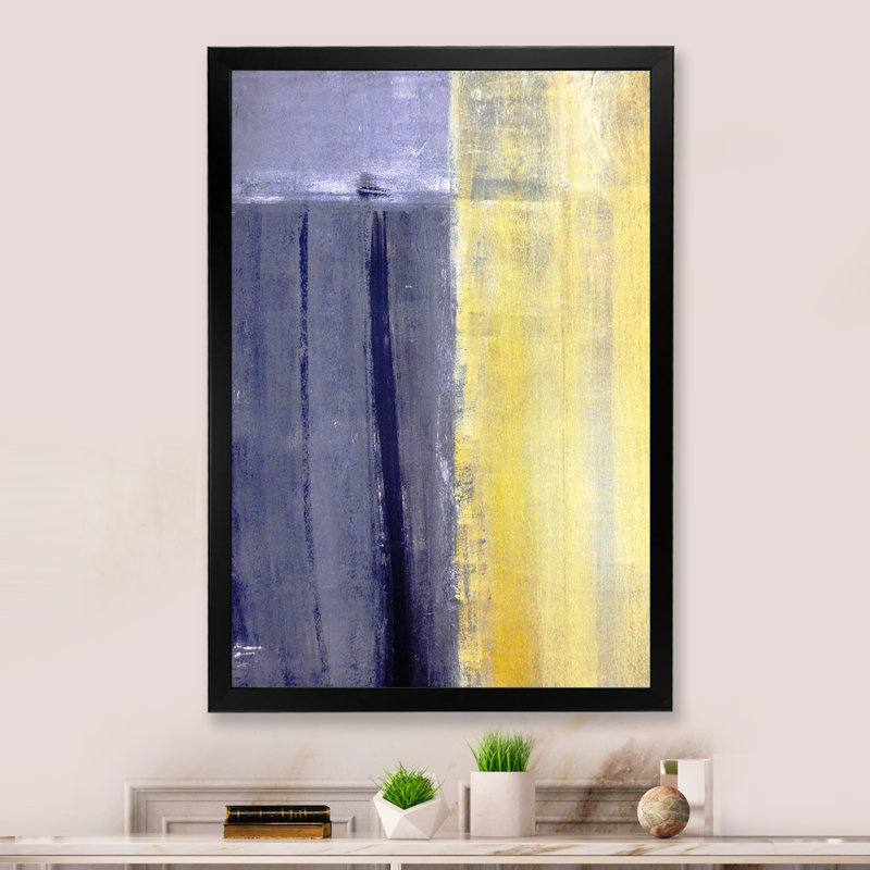 Gris et jaune, art abstrait II - décoration murale moderne et contemporaine en toile, Impression noire sur toile encadrée