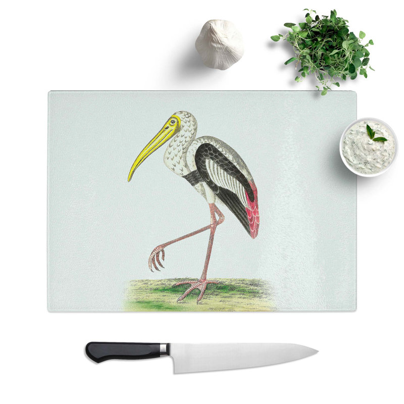 Tempered Glass White Ibis by George Shaw Chopping Board, 28.5 cm W x 20 cm L