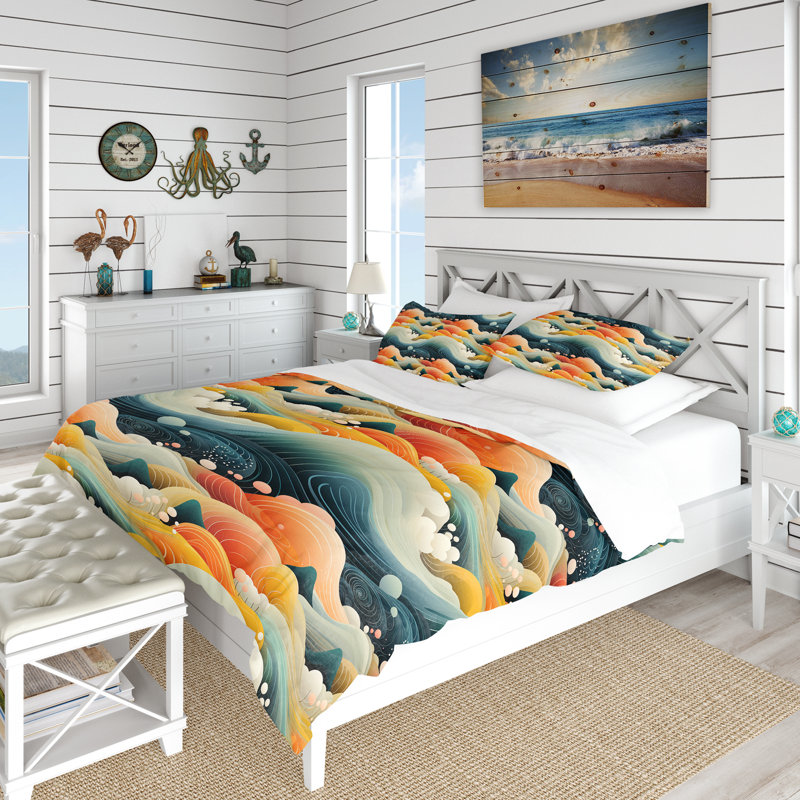 Ensemble de housse de couette Teal Zen Landscape Harmony, Housse de couette pour très grand lit et 2 très