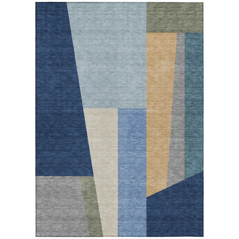 Machine Washable Indoor/Outdoor Chantille ACN2446 Geometric Rug, Navy, 10' x 14'