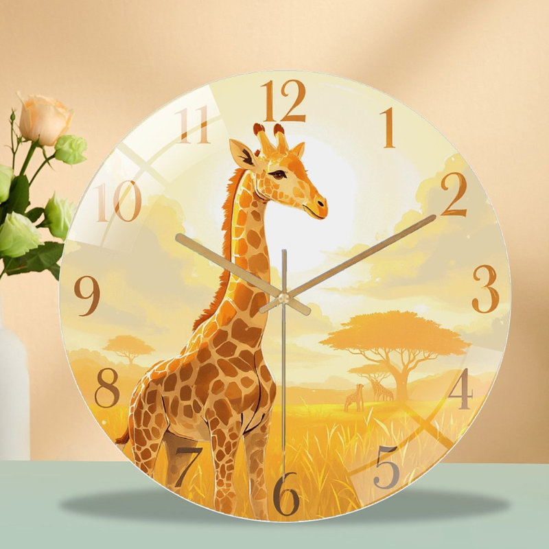 Horloge murale girafe avec coucher de soleil, art moderne 12 po