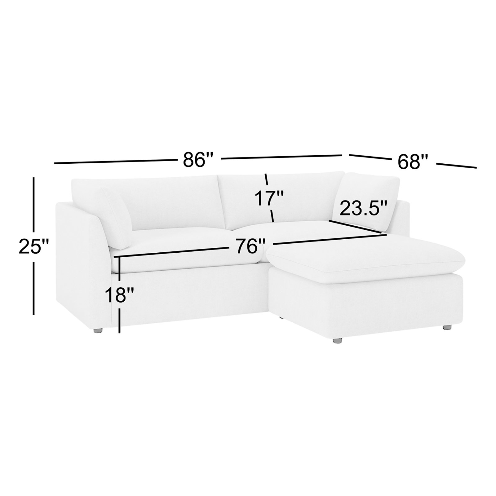 Kallie Upholstered Sofa With Ottoman, Turbo Ash Basketweave