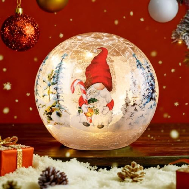 Christmas Decorations d'intérieur, lampe en verre bonhomme de neige bonhomme de neige, boule lumineuse craquelée de 5,9 po à piles, avec minuterie, flocon de neige à l'intérieur, Santa Patern, pour la décoration intérieure