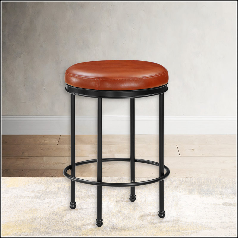 Caramel Faux Leather and Metal Backless Counter Stool
