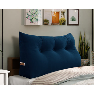 Sit-up Back Comfort 100% Cotton Velvet Wedge Headboard Reading Pillow with Removable & Washable Cover Compression