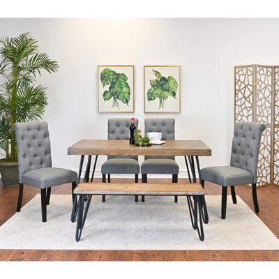 6 ensembles de salle à manger 6: table en épingle à cheveux, 4 chaises, ensemble de banc élégant avec chaises confortables en métal