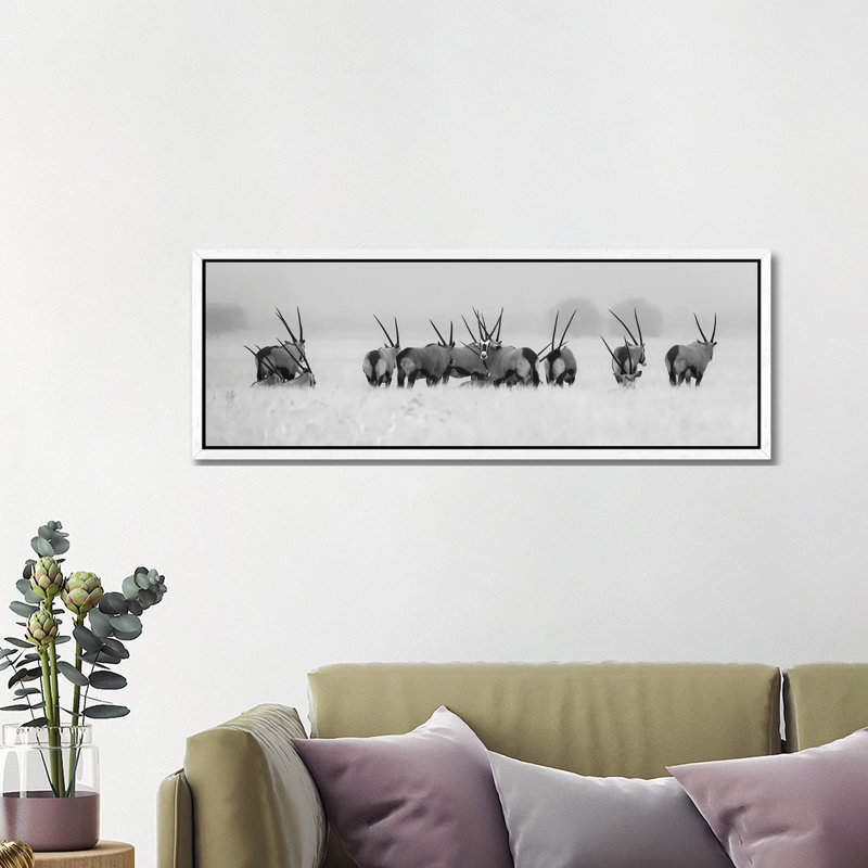 Oryx In The Rain by Kirill Trubitsyn - Panoramic Print on Canvas, White Framed, 121.92 cm H x 40.64 cm W